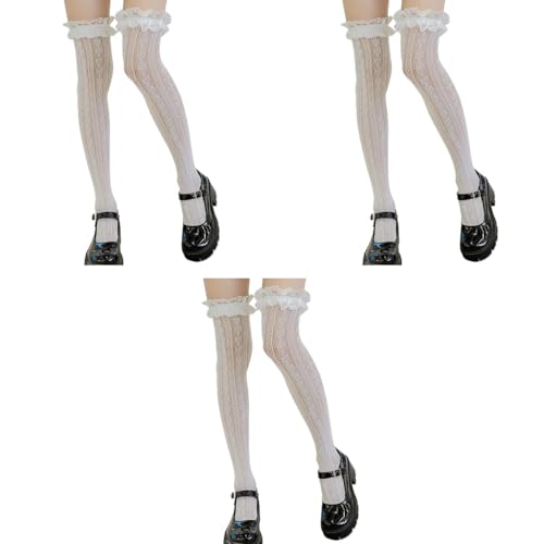 PALAY® Lolita Lace Socks for Girls Teens Fishnet Over Knee High Hollow Out Stockings Long Loose for Mary Jane Shoes Dress Uniforms 1 Pair White 3 PCS PALAY® Lolita Lace Socks for Girls Teens Fishnet Over Knee High Hollow Out Stockings Long Loose for Mary Jane Shoes Dress Uniforms 1 Pair White 3 PCS